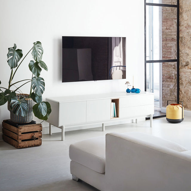 Mueble TV Corvo 180 Crema con acabado crema vista principal de estilo nórdico