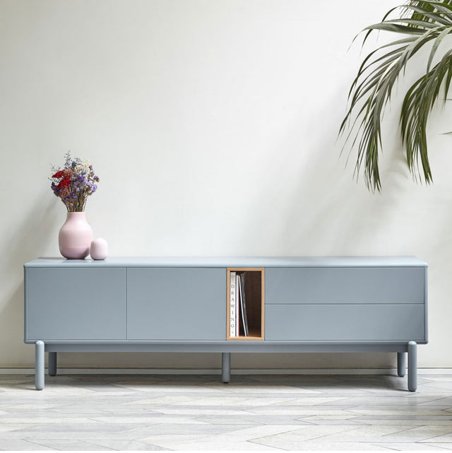 Mueble TV Corvo 180 Gris Perla con acabado gris vista principal de estilo nórdico