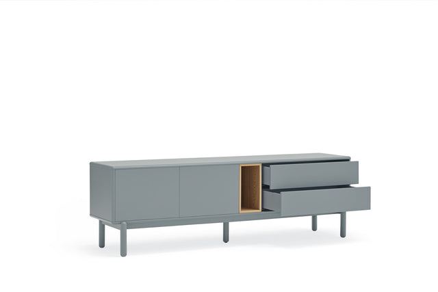 Mueble TV Corvo 180 Gris Perla con acabado gris en ambiente de estilo nórdico