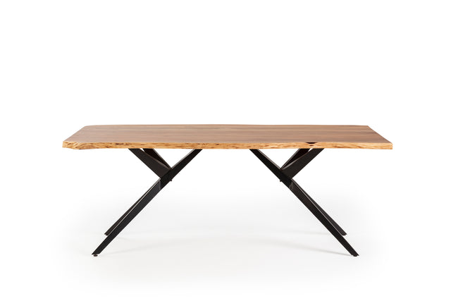 Mesa de comedor rectangular Mudri 200 cm Acacia patas metálicas, vista frontal