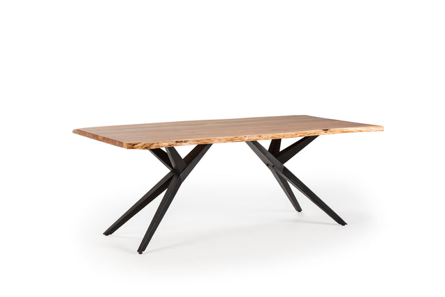 Mesa de comedor rectangular Mudri 200 cm Acacia patas metálicas, vista lateral izquierda