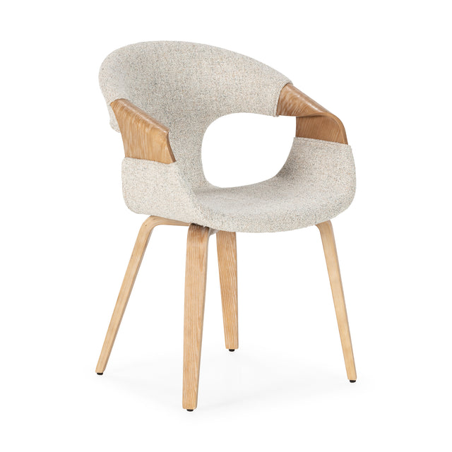 Silla de comedor Elif Beige y roble lavado, vista lateral izquierda