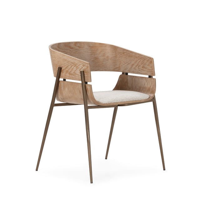 Silla de comedor Naia Beige y roble lavado y patas metálicas, vista lateral izquierda