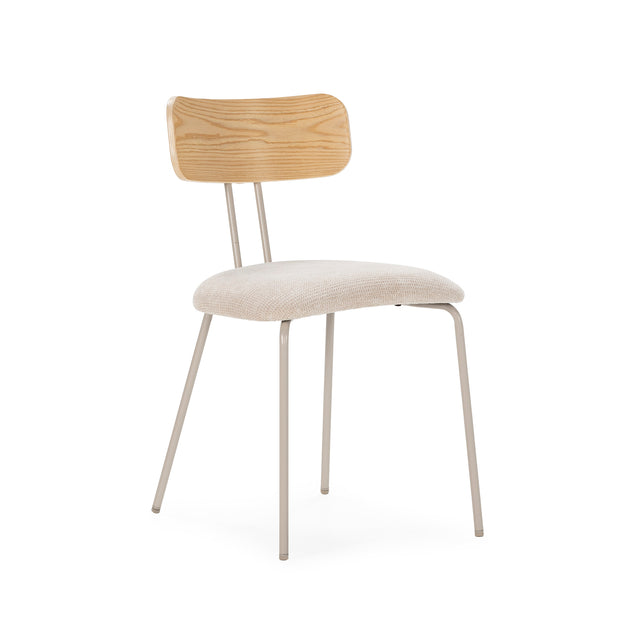 Silla de comedor Olimpia Beige y roble y patas metálicas grises, vista lateral izquierda