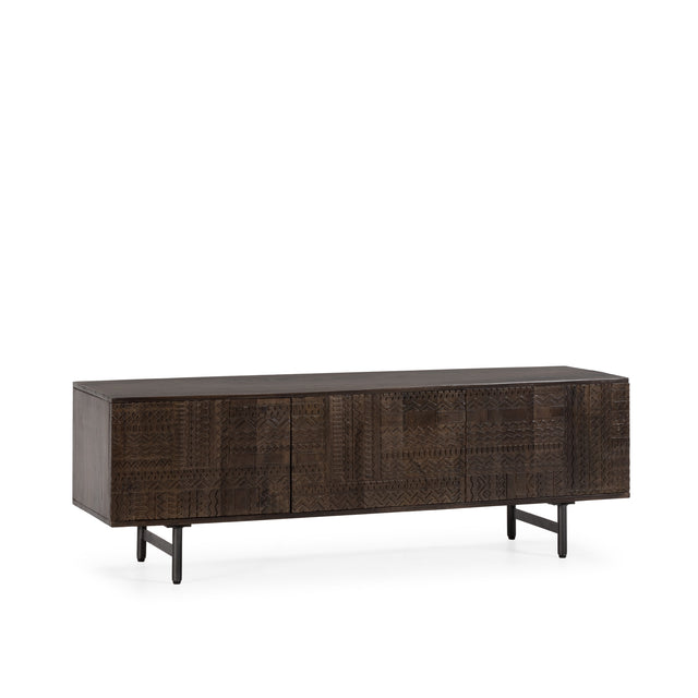 Mueble TV Kalai 145 cm Verde oliva patas metálicas, vista lateral izquierda