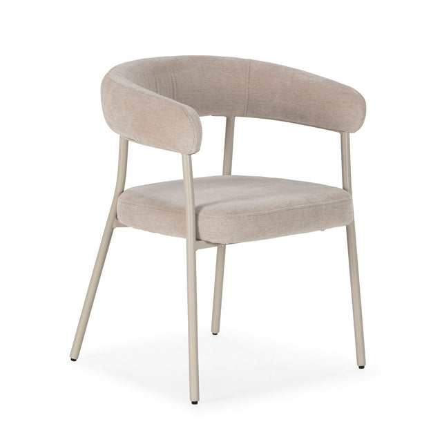 Silla de comedor Yuri Beige y patas crema, vista lateral izquierda