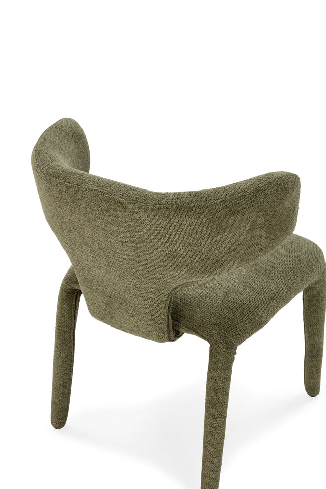 Silla de comedor Maca Verde y patas tapizadas, vista lateral derecha