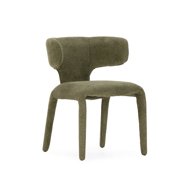 Silla de comedor Maca Verde y patas tapizadas, vista lateral izquierda