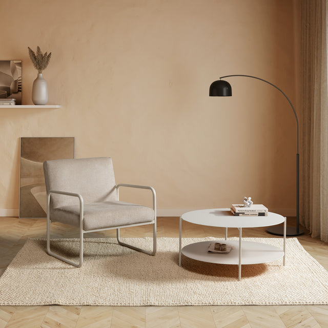 Mesa de centro redonda Davi 80 cm Crema, en ambiente de salón