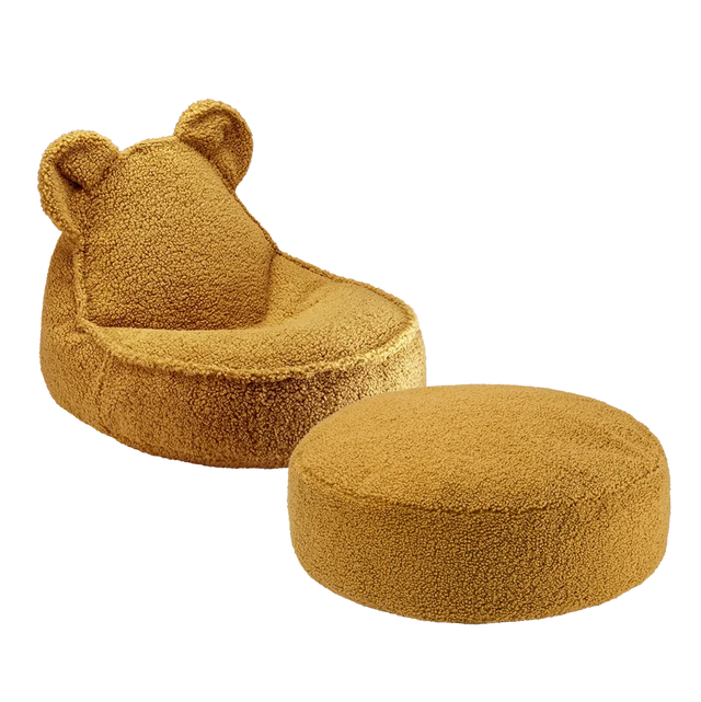 Mueble Set Puf Infantil Osito + Redondo de Borreguito Marrón vista principal de estilo nórdico