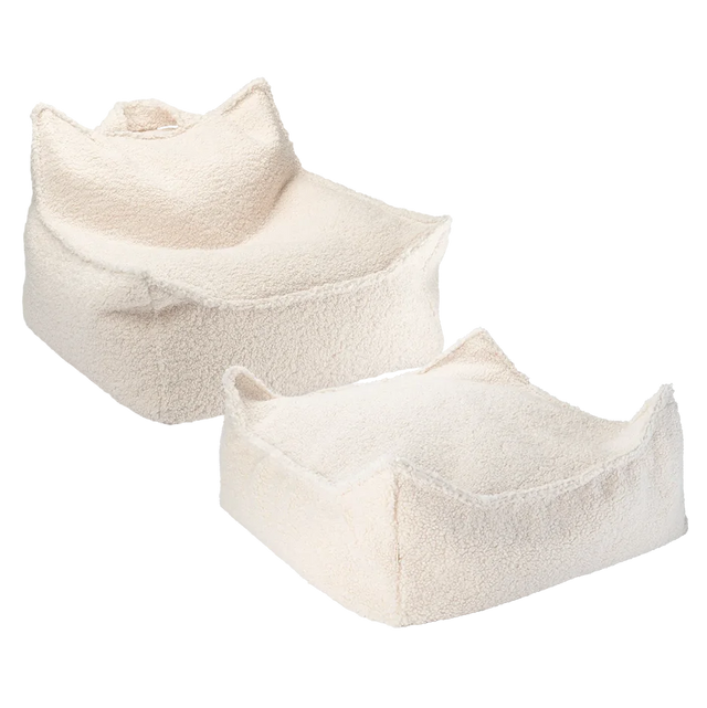 Silla Set Puf Infantil Silla + Cuadrado de Borreguillo Blanco Crema con acabado blanco, acabado crema vista principal de estilo nórdico