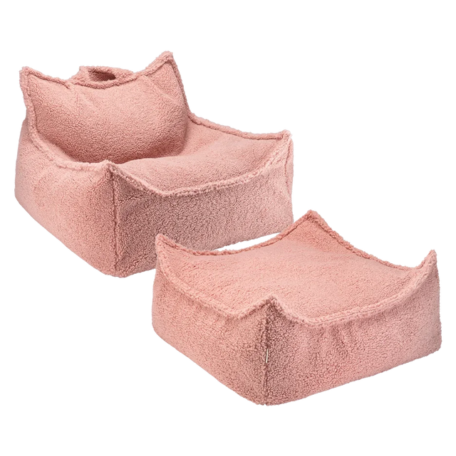 Silla Set Puf Infantil Silla + Cuadrado de Borreguillo Rosa vista principal de estilo nórdico