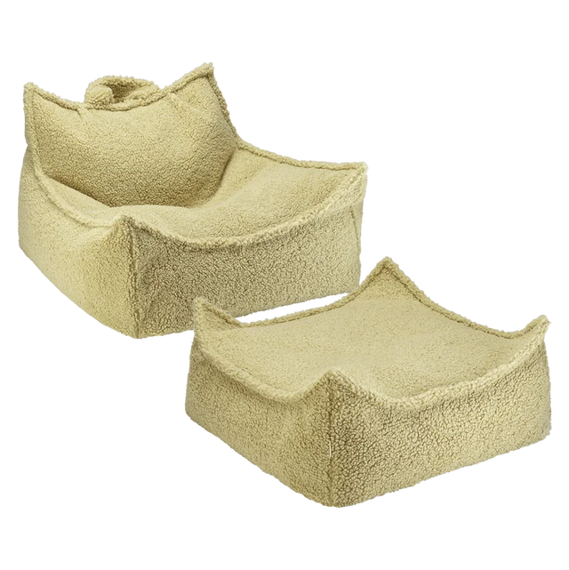 Silla Set Puf Infantil Silla + Cuadrado de Borreguillo Verde con acabado verde vista principal de estilo nórdico