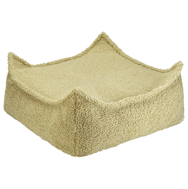 Mueble Puf Infantil Cuadrado de Borreguillo Verde con acabado verde vista principal de estilo nórdico