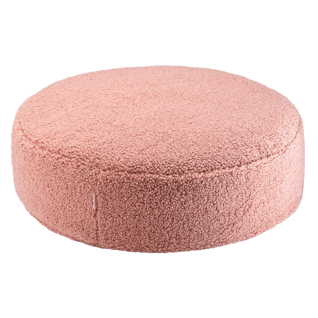 Mueble Puf Redondo de Borreguito Rosa vista principal de estilo nórdico