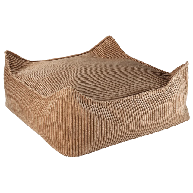Mueble Puf Infantil Cuadrado de Pana Marrón vista principal de estilo nórdico