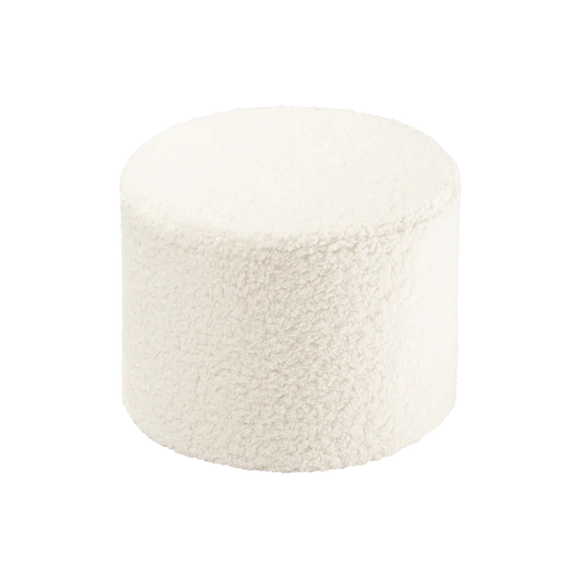 Mueble Puf Asiento Redondo de Borreguito Blanco Crema con acabado blanco, acabado crema vista principal de estilo nórdico