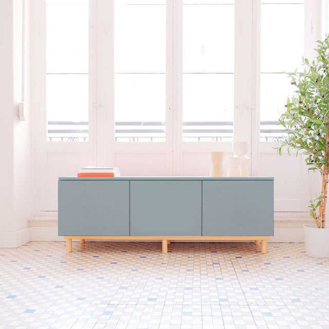 Mueble TV Aparador Nolla 100 Personalizable con esquemas y colores con madera natural vista frontal de estilo nórdico