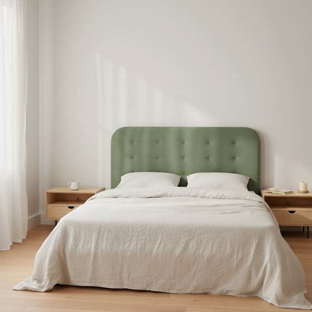 Cabecero tapizado de diseño en dormitorio de estilo nórdico