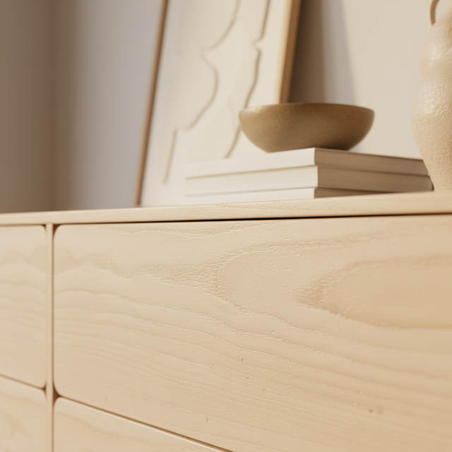 Mueble TV Flotante Penxat 160 4 cajones con madera natural detalle de estilo nórdico