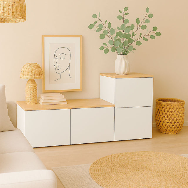 Mueble TV Nolla 150 Blanco con acabado blanco vista principal para salón de estilo nórdico