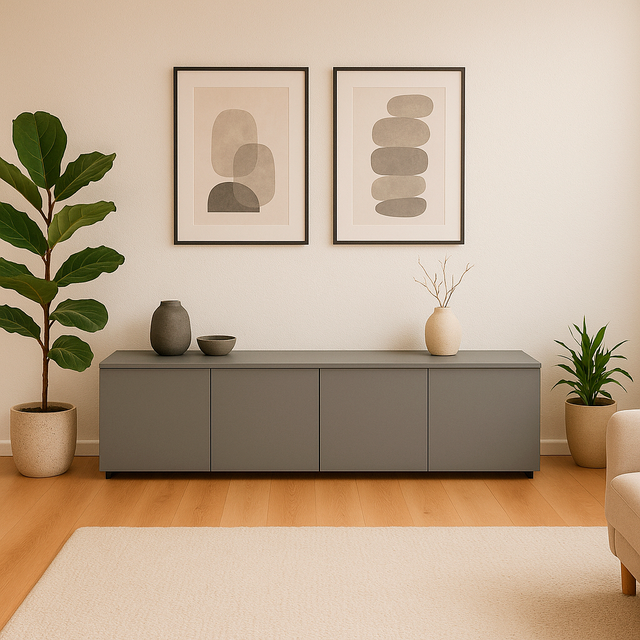 Mueble TV Nolla 200 Personalizable con esquemas y colores con acabado gris vista principal de estilo nórdico