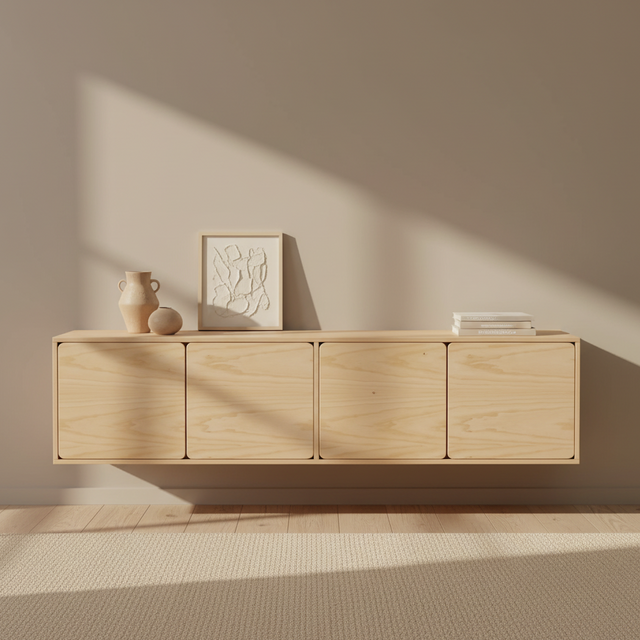 Mueble TV Flotante Penxat 160 Natural - 4 Puertas en ambiente de estilo nórdico