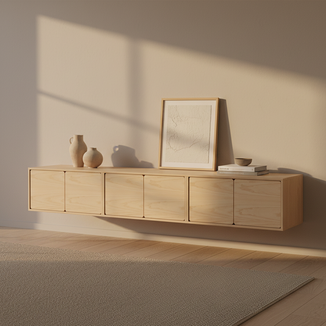Mueble TV Penxat 240 Natural - 6 puertas en ambiente de estilo nórdico