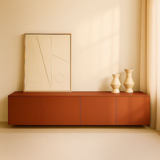 Mueble TV Nolla 200 Teja con acabado teja vista principal de estilo nórdico