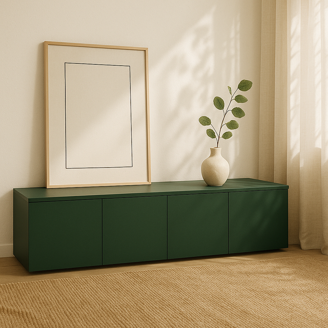 Mueble TV Nolla 200 Verde Musgo con acabado verde vista principal para salón de estilo nórdico