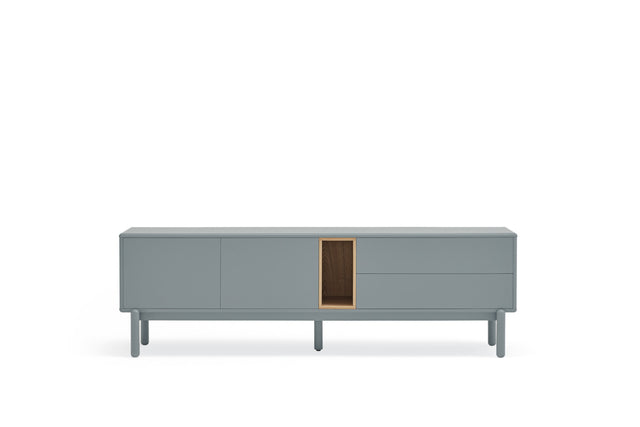 Mueble TV Corvo 180 Gris Perla con acabado gris en ambiente de estilo nórdico