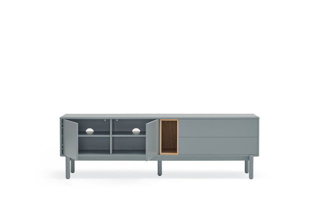 Mueble TV Corvo 180 Gris Perla con acabado gris en ambiente de estilo nórdico