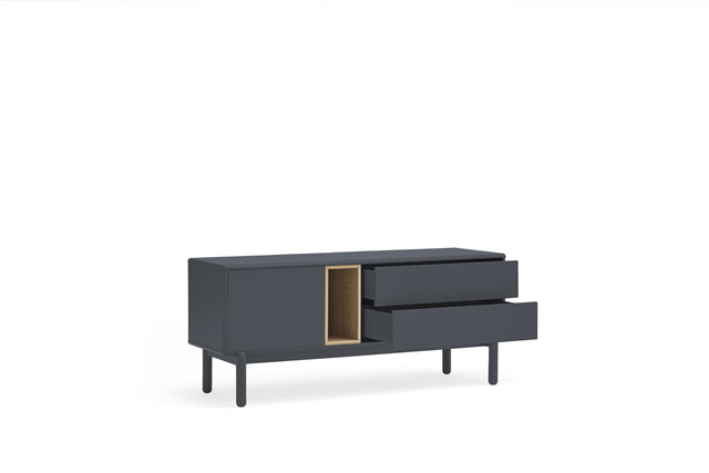 Mueble TV Corvo 140 Gris Antracita con acabado gris en ambiente de estilo nórdico