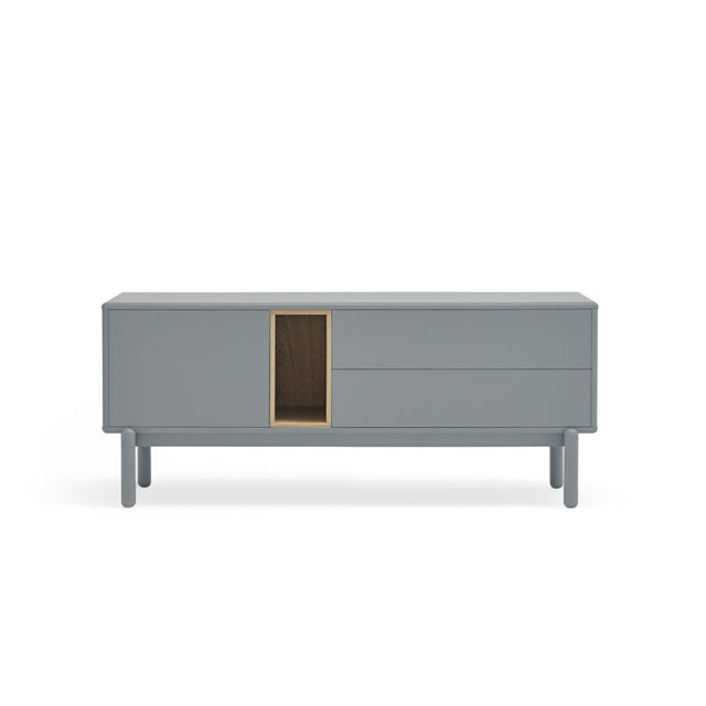 Mueble TV Corvo 140 Gris Perla con acabado gris en ambiente de estilo nórdico