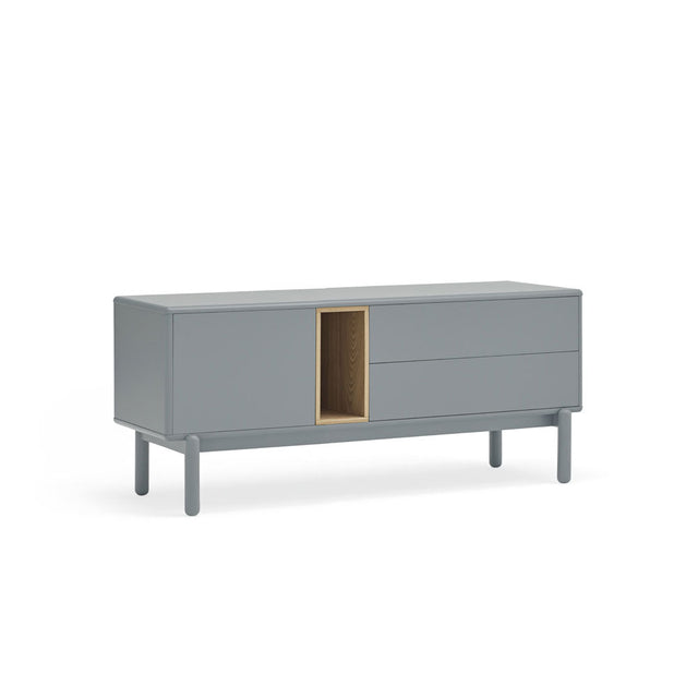 Mueble TV Corvo 140 Gris Perla con acabado gris en ambiente de estilo nórdico