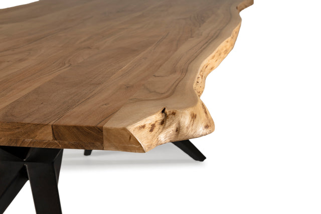 Mesa de comedor rectangular Mudri 200 cm Acacia patas metálicas, vista lateral derecha