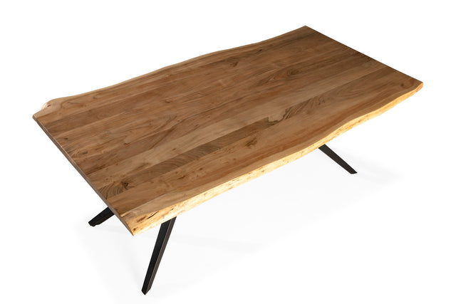 Mesa de comedor rectangular Mudri 200 cm Acacia patas metálicas, detalle del diseño