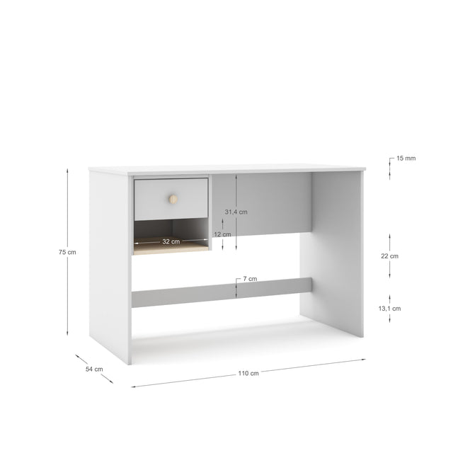 Escritorio Infantil Rectangular Esteban 110 Blanco con acabado blanco en ambiente de estilo nórdico