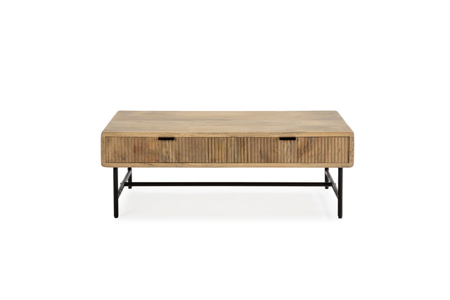 Mesa de centro Mundra 120 cm Madera de mango patas metálicas, vista frontal
