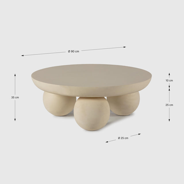 Mesa de centro redonda Ailen 90 cm Beige efecto cemento, detalle de la estructura