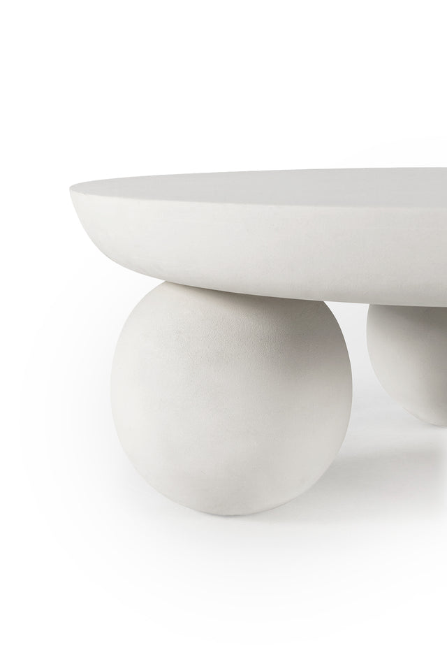Mesa de centro redonda Ailen 90 cm Beige efecto cemento, vista lateral derecha desde otro ángulo