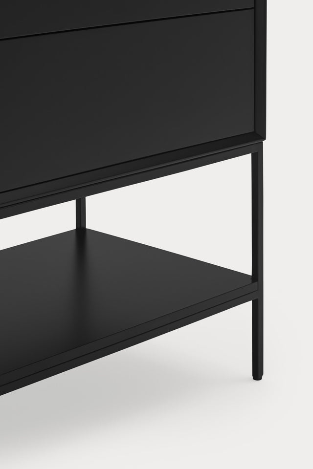 Mueble TV Platt 220 Negro con acabado negro en ambiente de estilo nórdico