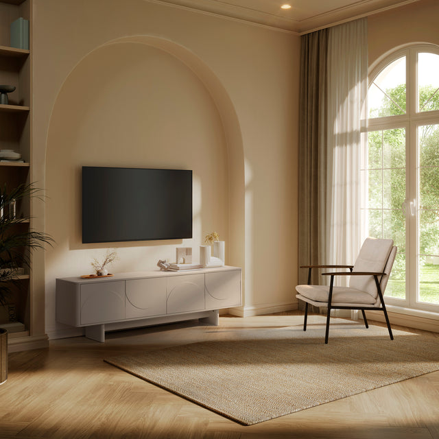 Mueble TV Solei 180 cm Crema, en ambiente de salón
