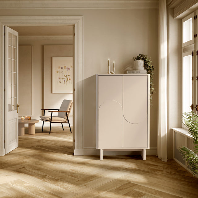 Mueble auxiliar Solei 80 cm Crema, en ambiente de salón