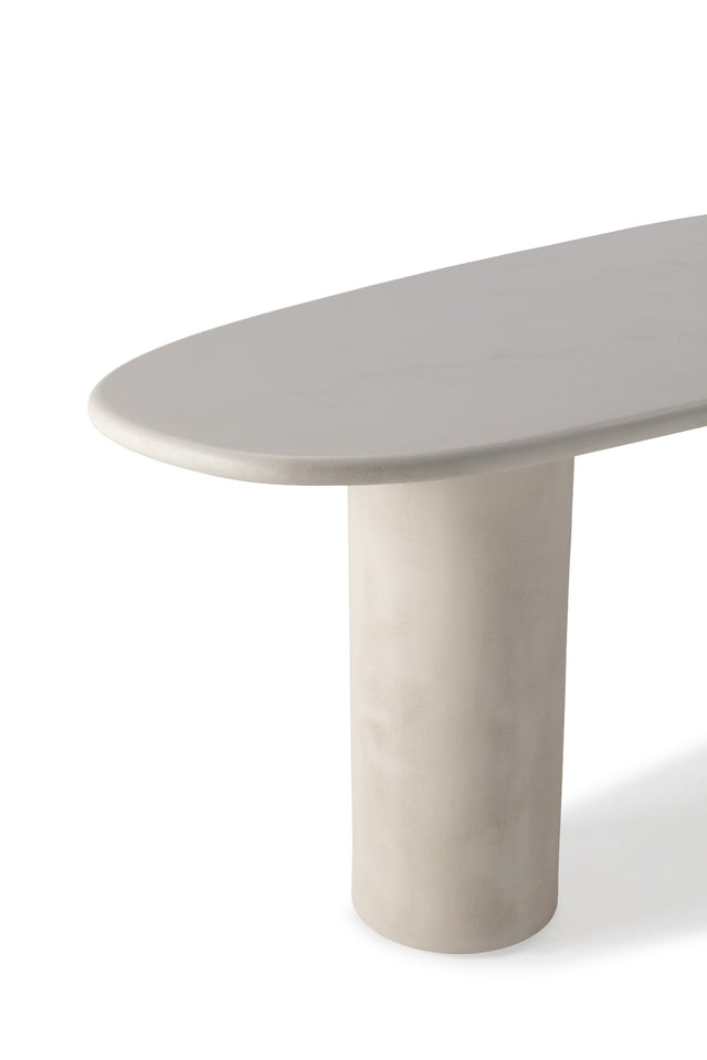 Mesa de comedor ovalada Daila 200 cm Crema efecto cemento, vista lateral derecha desde otro ángulo