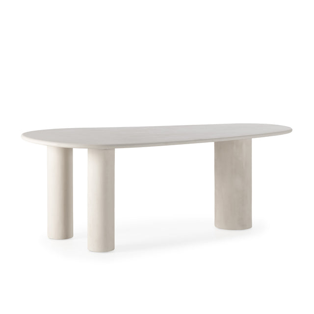 Mesa de comedor ovalada Daila 200 cm Crema efecto cemento, vista lateral izquierda