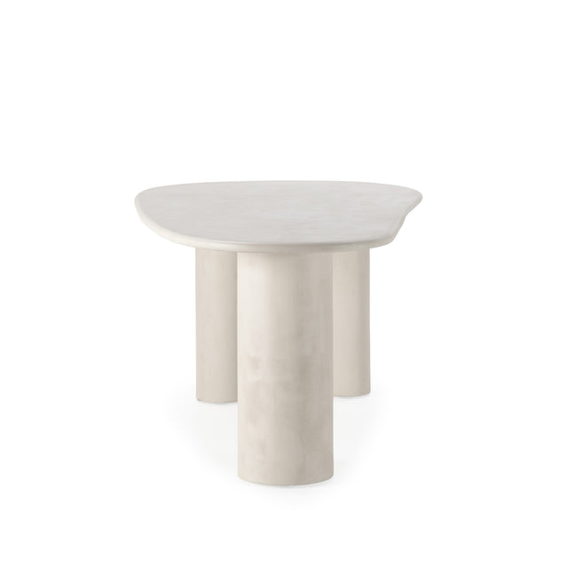 Mesa de comedor ovalada Daila 200 cm Crema efecto cemento, vista lateral izquierda desde otro ángulo