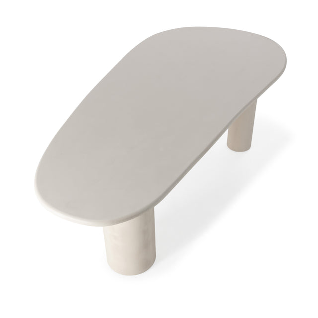 Mesa de comedor ovalada Daila 200 cm Crema efecto cemento, detalle del diseño