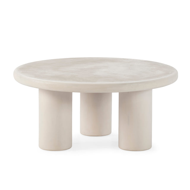 Mesa de centro redonda Iriel 80 cm Tres patas crema efecto cemento, vista frontal