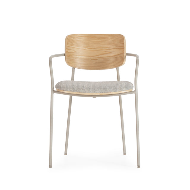 Silla Tapizada Nour Beige & Roble, vista lateral